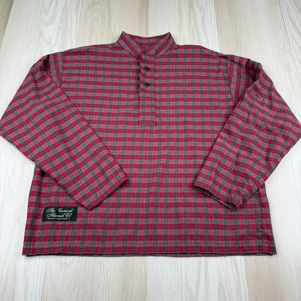 Vermont Flannel Co. Mens Red Gray Plaid Flannel Warmth Henley Shirt Size XS